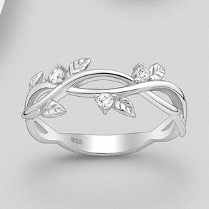 925 Sterling Silver Floral Ring Brilliant Cubic Zirconian Wedding Anniversary